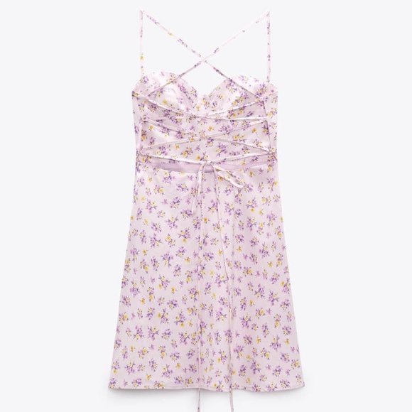 ZARA PRINTED LINEN BLEND DRESS MAUVE SIZE S  | 8342/206/612 - Picture 3 of 9